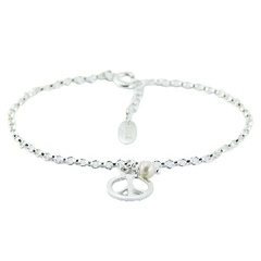 Sterling Silver Peace Charm Bracelet with Freshwater Pearl 