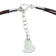 Leather Bracelet String of Sterling Silver Beads & Pair of Hearts 3