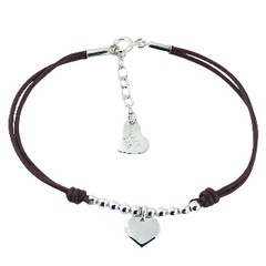 Leather Bracelet String of Sterling Silver Beads & Pair of Hearts by BeYindi