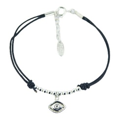 Leather Bracelet Polished Sterling Silver All-seeing Eye & Beads by BeYindi