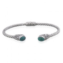 Turquoise In Ovate Bohemian Hinged 925 Silver Bangles