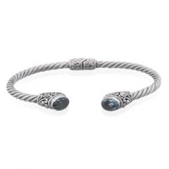 Blue Topaz In Ovate Bohemian Hinged 925 Silver Bangles