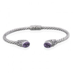 Amethyst In Ovate Bohemian Hinged 925 Silver Bangles 