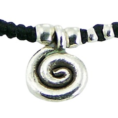 Macrame Bracelet Antiqued Silver Spiral Charm & Small Beads 2