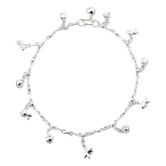 Cute Goldfish Charms & Spheres Adorable Silver Anklet