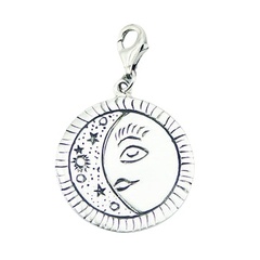 Antiqued Gorgeous Details 925 Silver Sun & Moon Charm