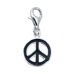 Sterling Silver Enameled Peace Sign Charm 9 mm Lobster Clasp