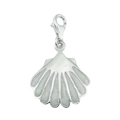 Sterling Silver White Enamel Charm Shell On Lobster Clasp