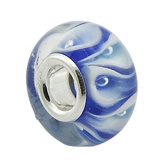 Blue White Bubbles Murano Glass Bead Intriguing Pattern 