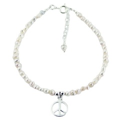 925 Silver Freshwater Pearl Bracelet Peace Charm by BeYindi