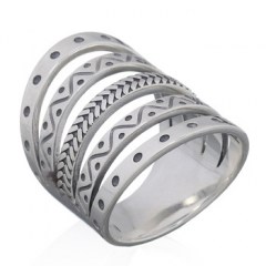 Tribal ZipZap 925 Plain Silver Antiqued Ring by BeYindi