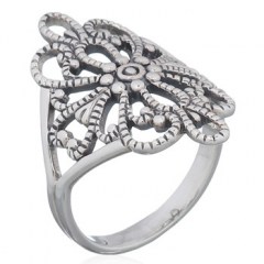 Ornate 925 Silver Flower Ring Art Nouveau Openwork