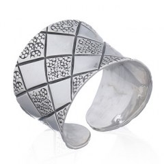 Square Off Chessboard 925 Silver Adjustable Ring by BeYindi