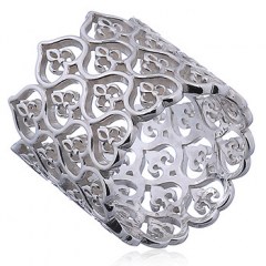 Wide Band Openwork Silver Ring Royal Pattern