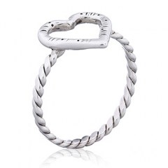 Open Heart Ring Twisted Rope in Sterling Silver