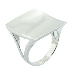 Plain 925 Sterling Silver Designer Ring Trendy Concaved Square