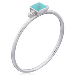 Delicate Squared Synthetic Turquoise Ring in 925 Silver by BeYindi