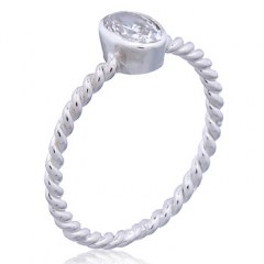 Twisted Wire Silver Ring Oval White CZ by BeYindi