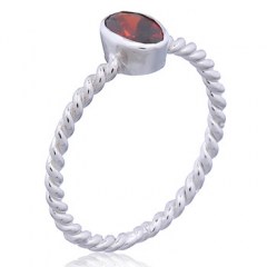 Twisted Wire Silver Ring Oval Red CZ by BeYindi