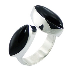 Marquise Shaped Black Agate Open 925 Sterling Silver Ring by BeYindi