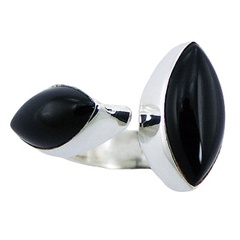 Marquise Shaped Black Agate Open 925 Sterling Silver Ring by BeYindi 2