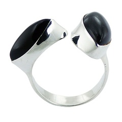 Marquise Shaped Black Agate Open 925 Sterling Silver Ring by BeYindi 