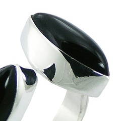 Marquise Shaped Black Agate Open 925 Sterling Silver Ring by BeYindi 3