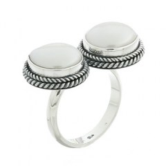 Sterling Silver Twin Pearl Rope-Accent Ring