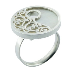 MOP Ajoure 925 Sterling Silver Ring Floral Shell Silver Jewelry by BeYindi