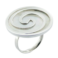 Mother Of Pearl Sterling Silver Twirl Ring Adjustable In Size by BeYindi