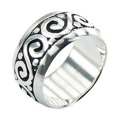 Shiny Swirls On Antiqued Band Ornate Sterling Silver Ring by BeYindi