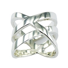 Gorgeous Diagonally Crossed Shiny 925 Silver Bands Airy Ring by BeYindi 