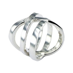 Gorgeous Diagonally Crossed Shiny 925 Silver Bands Airy Ring