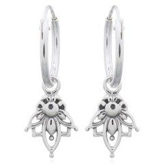 Gorgeous Little Lotus 925 Silver Hoop Earrings