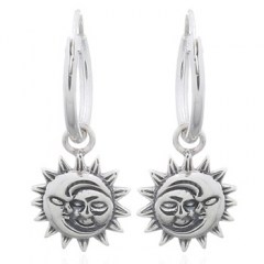 Peaceful Moon And Sun 925 Silver Hoop Earrings