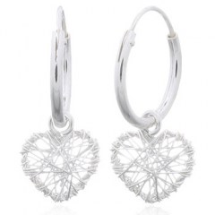 Wire Wrapped Little Heart Silver Hoop Earrings by BeYindi 