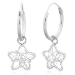 Wire Wrapped Little Star Silver Hoop Earrings by BeYindi 