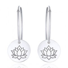 Lotus Charm On Sterling Silver Wire Hoop Earrings by BeYindi
