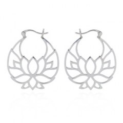 925 Sterling Silver Figured Lotus Hoop Earrings by BeYindi