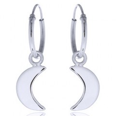 Crescent Moon Rhodium Plated 925 Silver Hoop Earrings