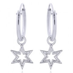 Shiny Star Charm On Mini Silver Hoop Earrings