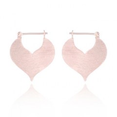 Heart Brushed Finished Rose Gold 925 Hoop Earrings