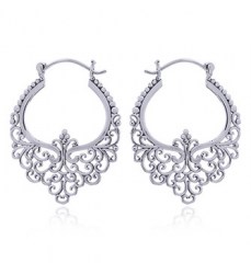 Ornamented Ajoure 925 Silver Hoop Earrings by BeYindi