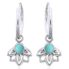 Reconstituted Turquoise Little Lotus 925 Silver Hoop Earrings