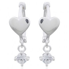 Crystal CZ Dangling 925 Silver Heart Circle Hoop Earrings