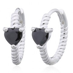 Heart Black CZ 925 Silver Twisted Hoop Earrings by BeYindi 