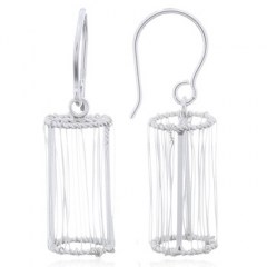 Wire Wrapped Cylinder Trip 925 Silver Dangle Earrings by BeYindi 