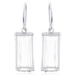 Wire Wrapped Cylinder Trip 925 Silver Dangle Earrings