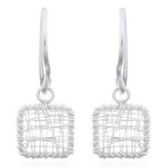 Wire Wrapped Square Silver 925 Dangle Earrings