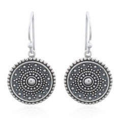 Mandala Dotted Sun 925 Silver Dangle Earrings